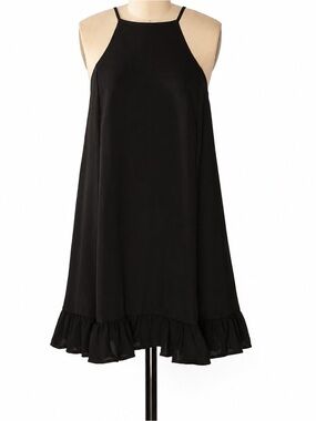 Sleeveless Black Ruffle-Hem Mini Dress